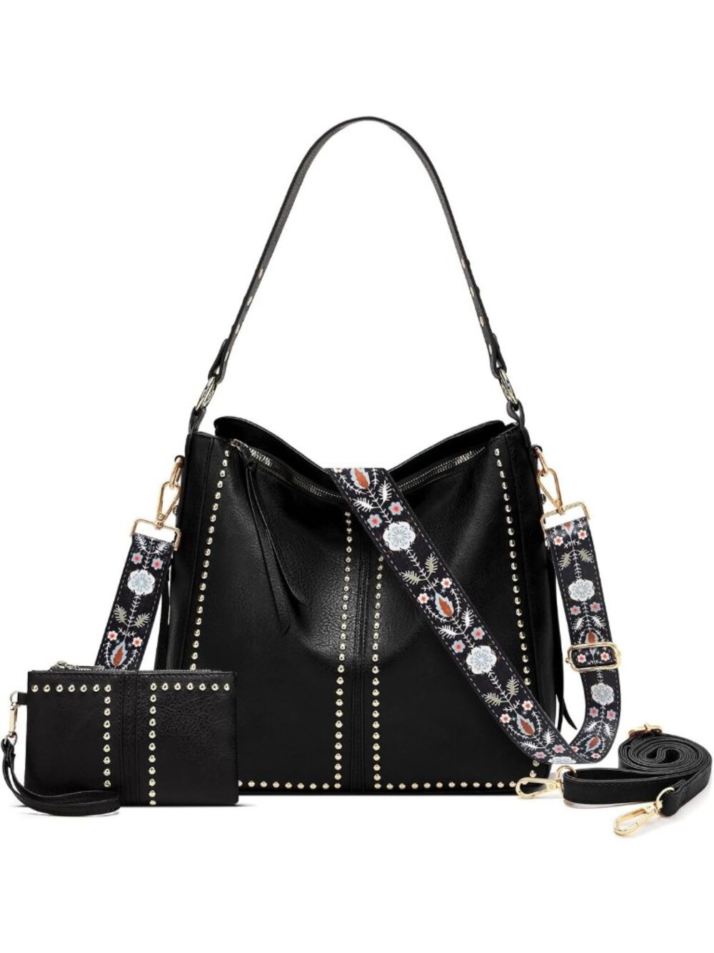 Stylish Studded Hobo Purse & Wallet Set for Women | Chic Shoulder Bag Combo